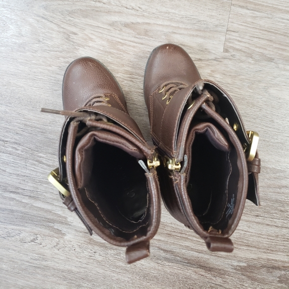 Guess Finlay Stacked Heel Buckle Moto Boot Faux Leather Bootie Zipper Lace Up 6 - Picture 8 of 15